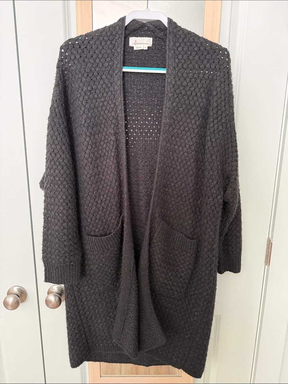 Anthropologie Charcoal Open-Front Textured Knit Cardigan